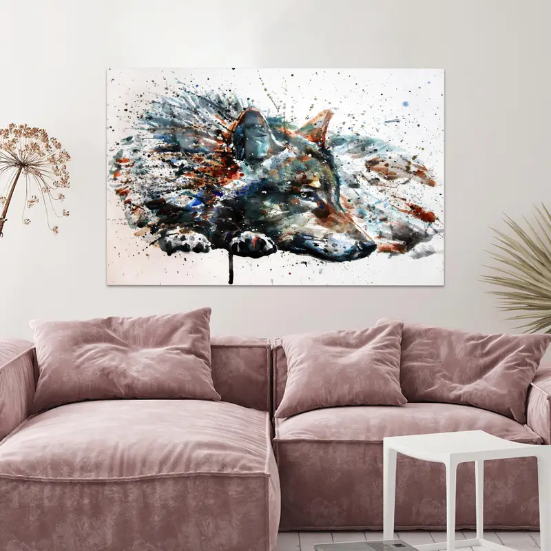 モダンなオオカミプリントガラス: トレンディな抽象的なオオカミ愛好家へのギフト