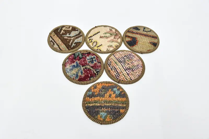 Posavasos circulares azules y naranjas, juego de posavasos de alfombras étnicas