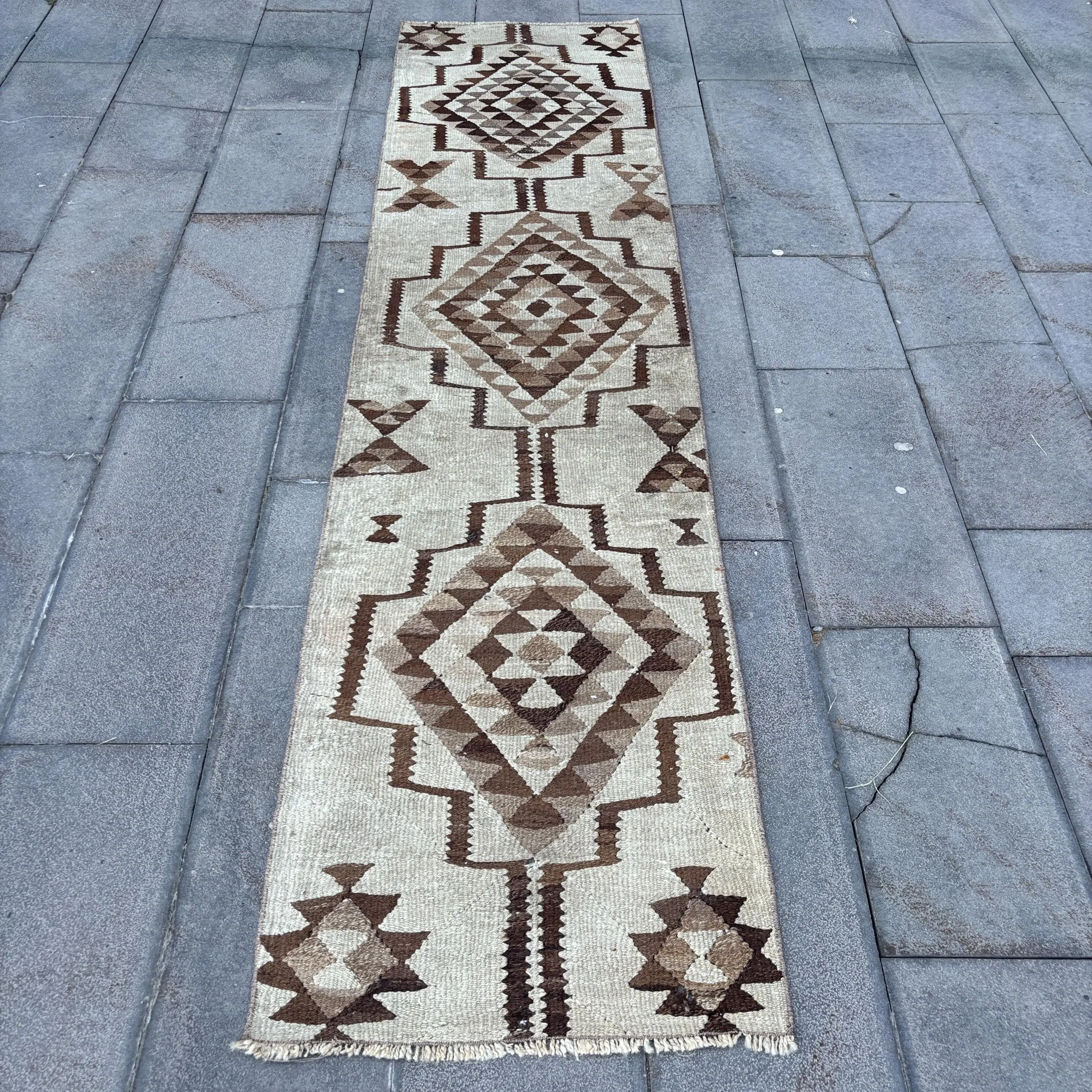 2.2x9.1 ft Runner Turkish Rug, Brown Solid Vintage Rug - 1