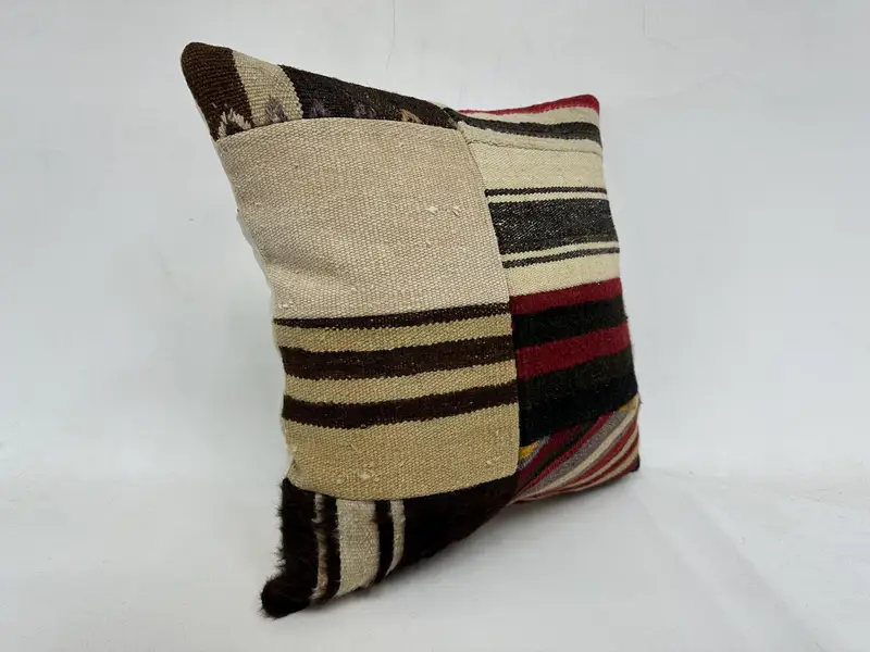 Kilim Pillow, Vintage Kilim Pillow, Throw Kilim Pillow, Boho Throw Pillow Sham, Pillow Sham, Shabby Chic Pillow Sham, 20x20 Brown Cushion - 3