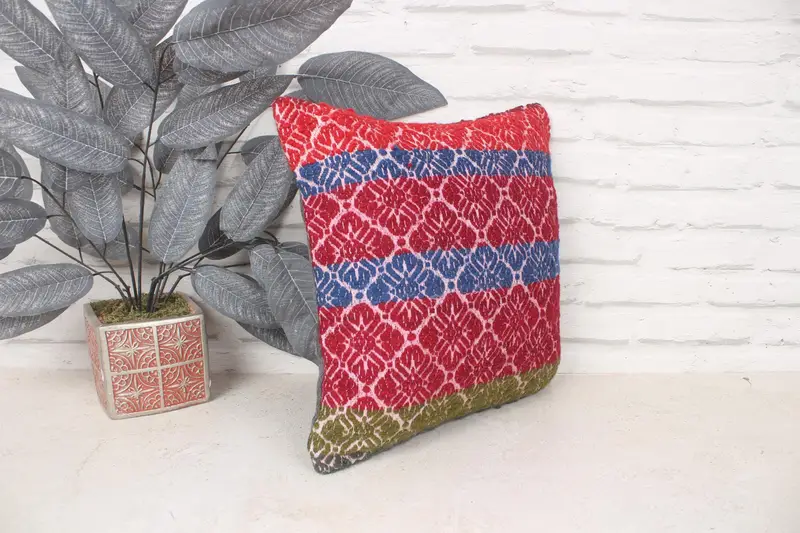 14x14 Red Cushion Case, Kilim Cushion Sham, Vintage Kilim Pillow, Yoga Pillow Case, Kilim Pillow Cover, Armchair Cushion Cover, Pillow Sham - 3
