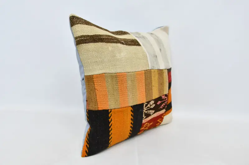Turkish Kilim Pillow, Vintage Pillow Sham, Pillow for Sofa, Vintage Throw Pillow Case, 24x24 Orange Pillow Sham, Cushion, Home Decor Pillow - 3