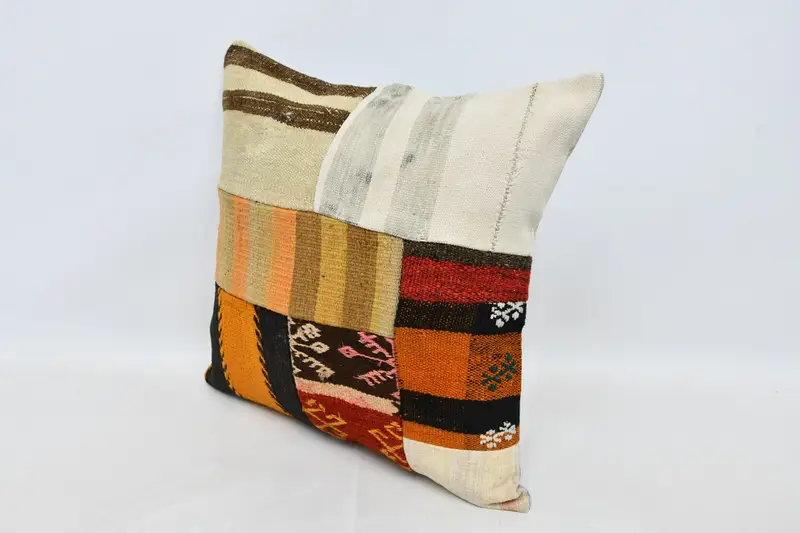 Turkish Kilim Pillow, Vintage Pillow Sham, Pillow for Sofa, Vintage Throw Pillow Case, 24x24 Orange Pillow Sham, Cushion, Home Decor Pillow - 4
