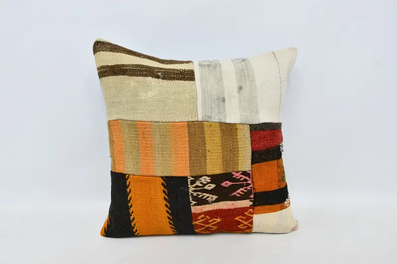 Turkish Kilim Pillow, Vintage Pillow Sham, Pillow for Sofa, Vintage Throw Pillow Case, 24x24 Orange Pillow Sham, Cushion, Home Decor Pillow - 1