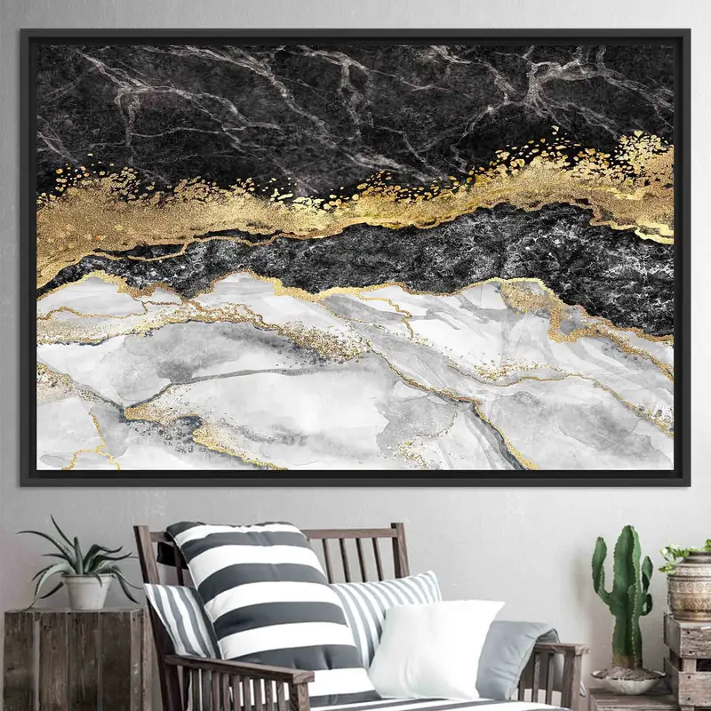 Zarif Lüks Mermer Baskılı Kanvas - Modern, Pırıltılı Sanat