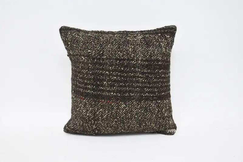 Turkish Kilim Pillow, 14x14 Brown Pillow, Hippie Throw Pillow, Cushion Cover, Vintage Kilim Throw Pillow, Ethnical Kilim Rug Pillow - 1