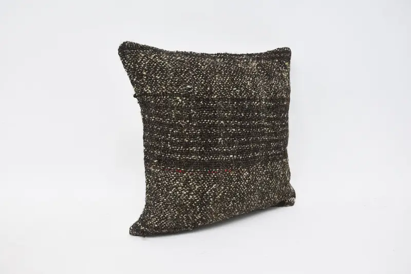 Turkish Kilim Pillow, 14x14 Brown Pillow, Hippie Throw Pillow, Cushion Cover, Vintage Kilim Throw Pillow, Ethnical Kilim Rug Pillow - 3