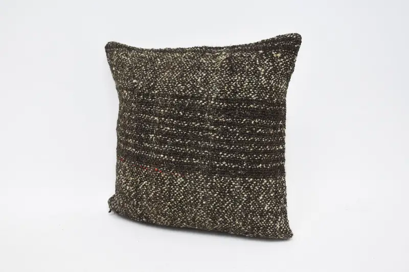 Turkish Kilim Pillow, 14x14 Brown Pillow, Hippie Throw Pillow, Cushion Cover, Vintage Kilim Throw Pillow, Ethnical Kilim Rug Pillow - 4