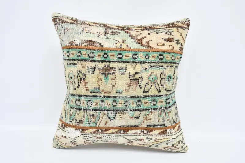 Almohada de tiro bordada beige y bronce, almohada cuadrada vintage 24x24