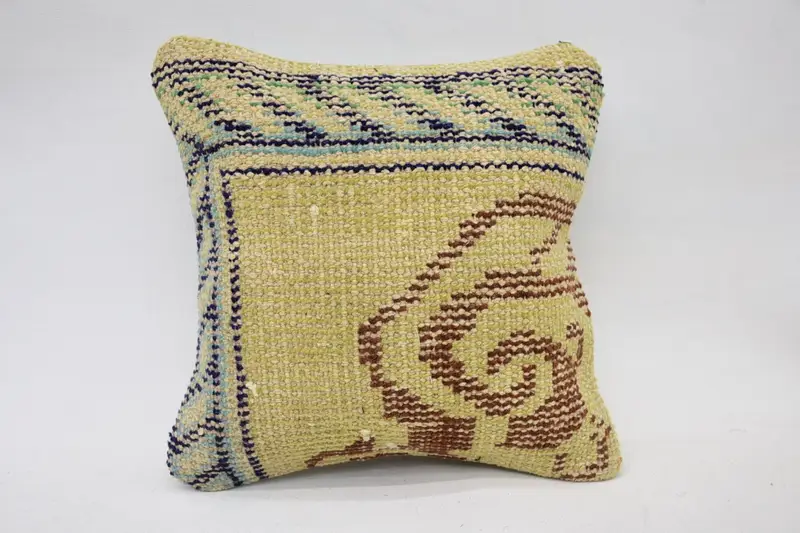 Turkish Beige Handwoven Cushion, Moroccan 12x12 inch Cushion Case - 1