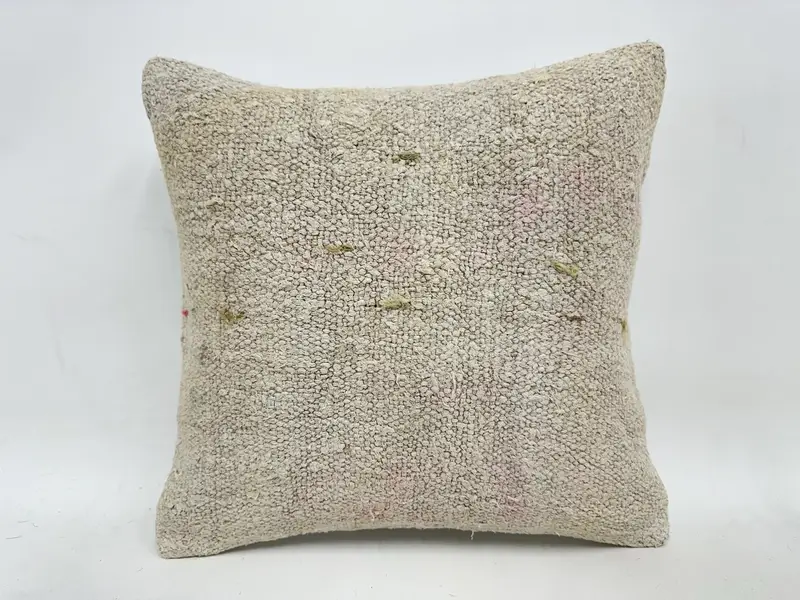 Anatolian Cushion Cover, 16x16 Beige Pillow Case, Kilim Pillow, Cotton Pillow Cover, Pillow Sham, Interior Designer Pillow, Kilim Cushion Sham - 1