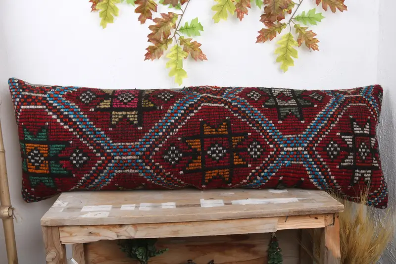 16x48 Red Pillow Cover, Gift Pillow, Boho Chic Pillow Case, Square Throw Cushion Cover, Pillow Cover, Turkish Pillow, Kilim Pillow - 2