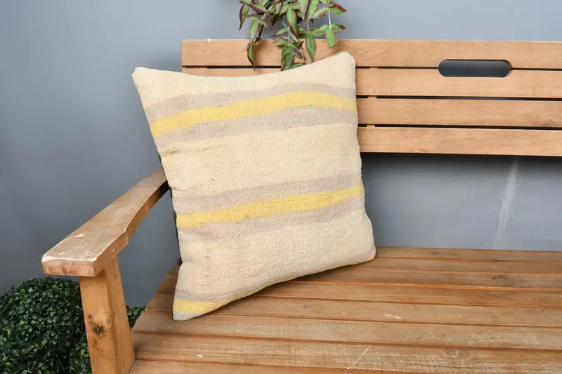 Turkish Pillow, Living Room Throw Cushion, Turkish Kilim Pillow, Cushion Case, Colorful Pillow Cover, 18x18 Beige Cushion Cover, Kilim Pillow Cover - 1