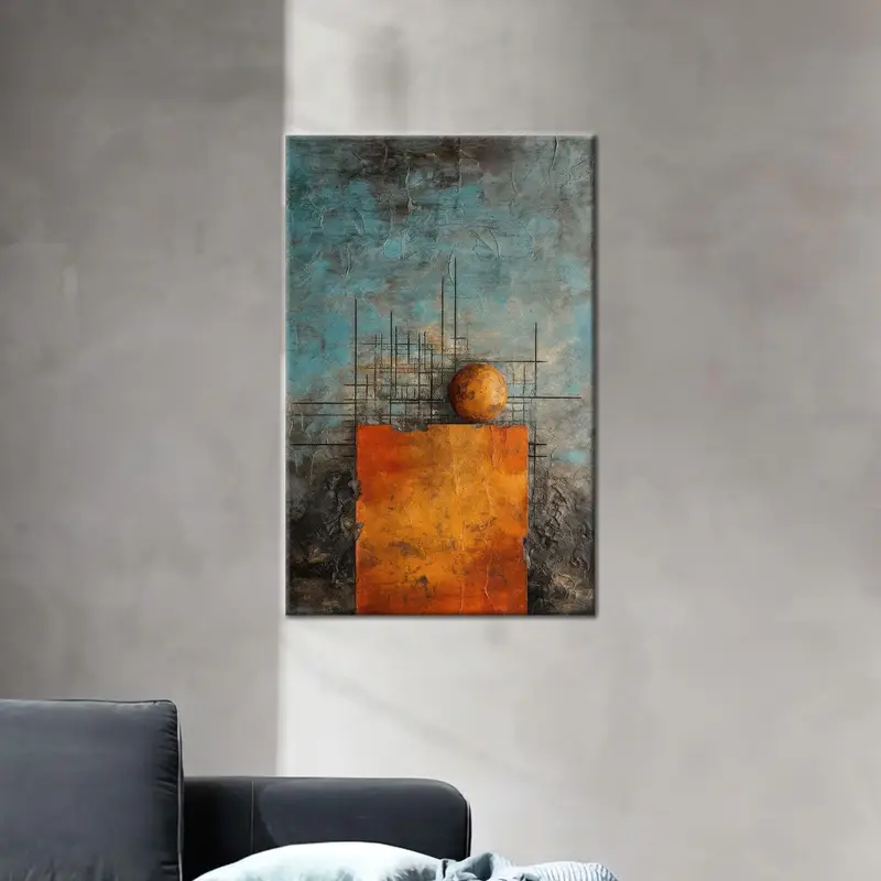 Minimal Orange Gold Geometric Pattern Printed Canvas Art