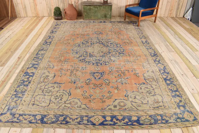 Canlı 9x12 ft Halı, Turuncu ve Mavi Puantiyeli