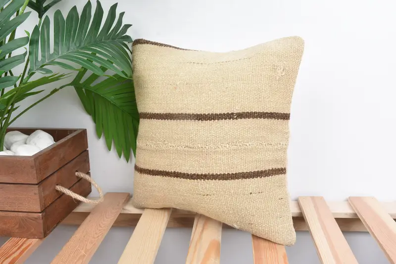 Interior Designer Pillow, Vintage Kilim Pillow, Indoor Pillow, Cushion Cover, Authentic Pillow Cover, Vintage Pillow, 12x12 Beige Pillow Sham - 5