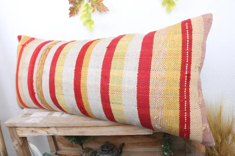 Turkish Pillow, 16x36 White Cushion Case, Gift Pillow, Sofa Bolster Pillow Cover, Vintage Kilim Throw Pillow, Pillow Sham - 4