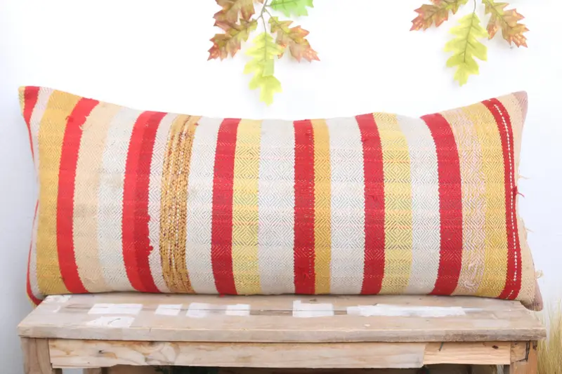 Turkish Pillow, 16x36 White Cushion Case, Gift Pillow, Sofa Bolster Pillow Cover, Vintage Kilim Throw Pillow, Pillow Sham - 2