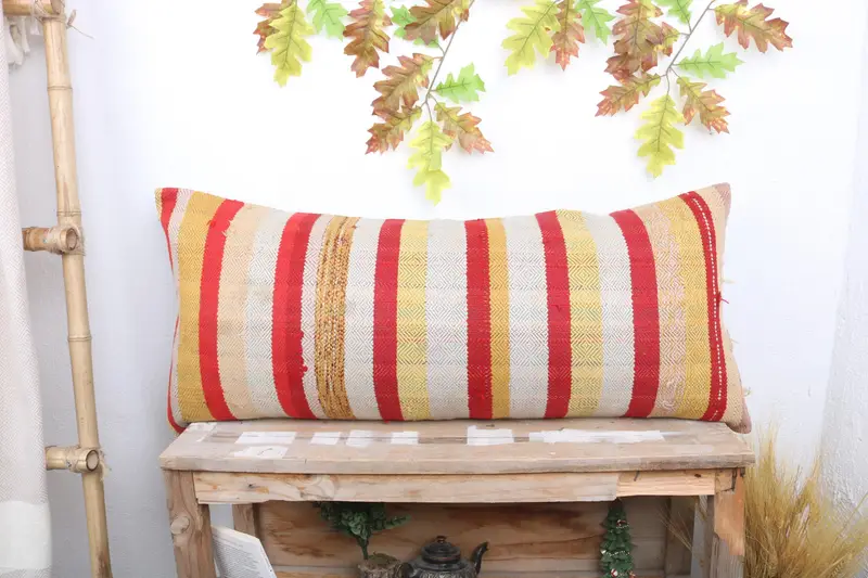 Turkish Pillow, 16x36 White Cushion Case, Gift Pillow, Sofa Bolster Pillow Cover, Vintage Kilim Throw Pillow, Pillow Sham - 1