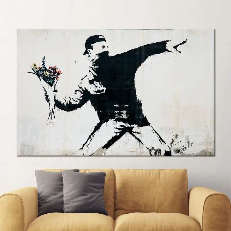 エレガントなバンクシー フラワー モロトフ キャンバス プリント - コンテンポラリー グラフィティ アート