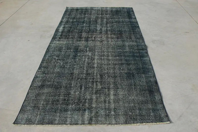 Alfombra turca vintage 4,6x8,7 pies (139x265 cm), alfombra abstracta gris azul Oushak - 1