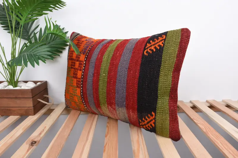 16x24 Red Cushion Case, Pattern Throw Cushion, Muted Pillow, Pillow for Sofa, Turkish Pillow, Sofa Bolster Pillow, Kilim Cushion Sham, Pillow Case - 5