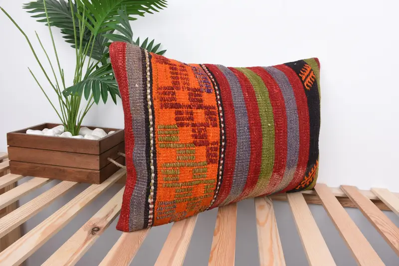 16x24 Red Cushion Case, Pattern Throw Cushion, Muted Pillow, Pillow for Sofa, Turkish Pillow, Sofa Bolster Pillow, Kilim Cushion Sham, Pillow Case - 4