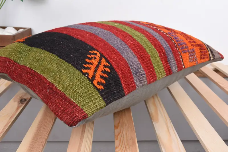 16x24 Red Cushion Case, Pattern Throw Cushion, Muted Pillow, Pillow for Sofa, Turkish Pillow, Sofa Bolster Pillow, Kilim Cushion Sham, Pillow Case - 6