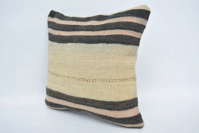 Cushion Case, Floor Pillow Cover, 14x14 Beige Cushion, Bolster Throw Pillow, Handmade Kilim Cushion, Vintage Kilim Pillow, Kilim Cushion Sham - 4