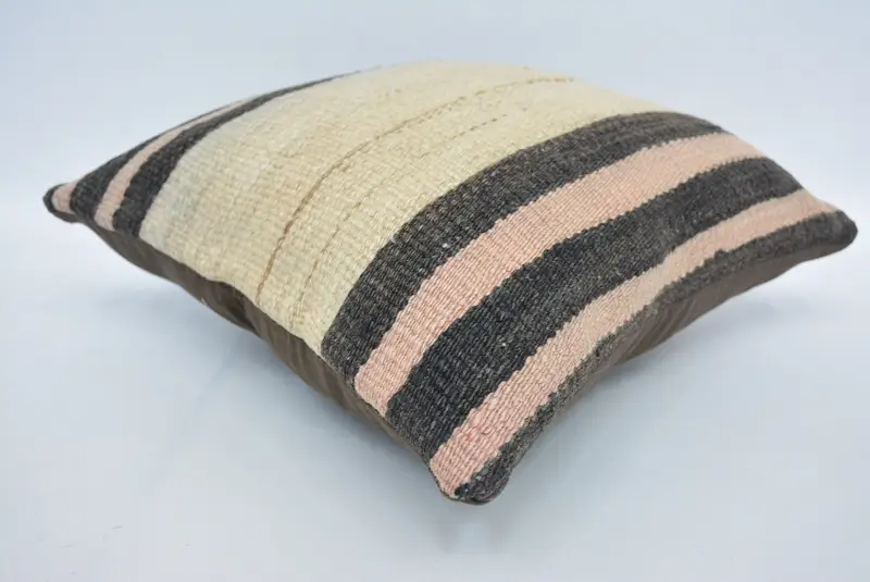 Cushion Case, Floor Pillow Cover, 14x14 Beige Cushion, Bolster Throw Pillow, Handmade Kilim Cushion, Vintage Kilim Pillow, Kilim Cushion Sham - 6