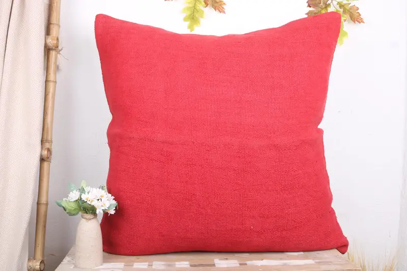 Interior Designer Pillow, Handmade Kilim Cushion, Decorative Bolster Pillow Sham, Home Decor Pillow, 32x32 Red Cushion Cover, Cushion Cover - 2