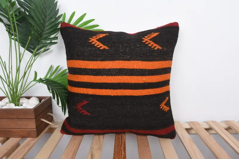 Boho Pillow, 20x20 Brown Cushion Case, Kilim Pillow Cover, Tribal Pillow Sham, Cushion Case, Outdoor Throw Cushion Case, Interior Designer Pillow - 1