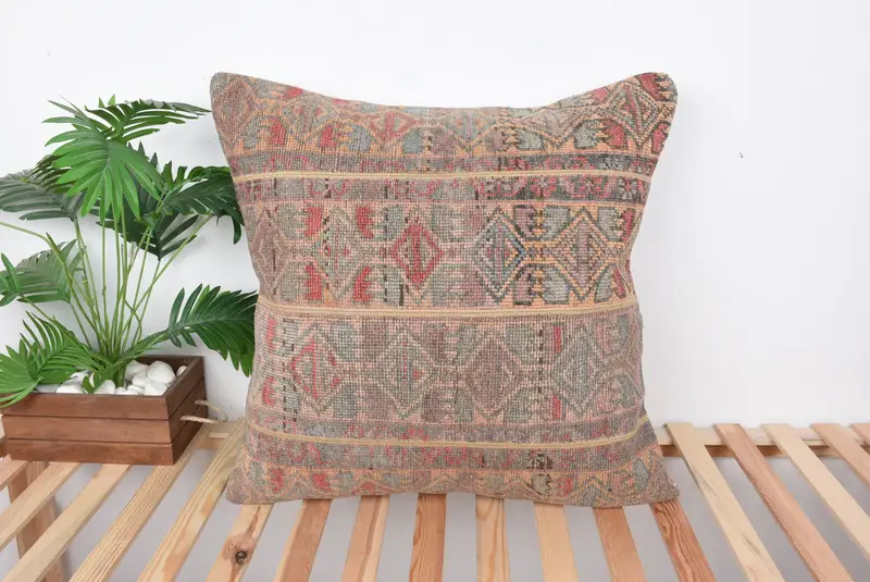 Grün & Lila besticktes Wurfkissen, 28x28 handgemachtes Kissen