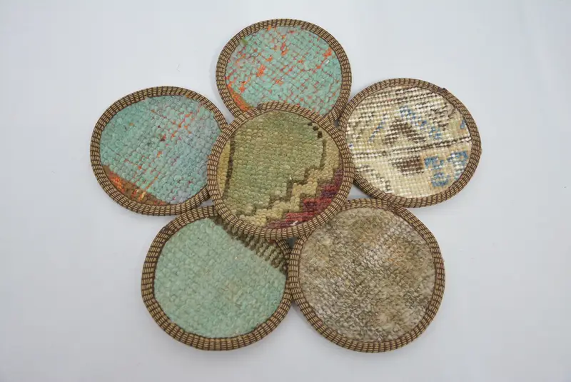 Posavasos redondo azul y verde bohemio, posavasos étnicos únicos