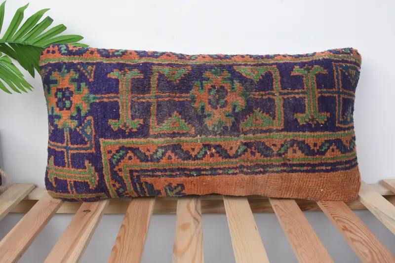 Patio Cushion, Designer Throw Pillow Case, Vintage Kilim Throw Pillow, Kilim Pillow, Turkish Pillow, Pillow Sham, 12x24 Blue Pillow Case - 1
