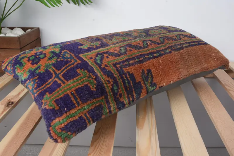 Patio Cushion, Designer Throw Pillow Case, Vintage Kilim Throw Pillow, Kilim Pillow, Turkish Pillow, Pillow Sham, 12x24 Blue Pillow Case - 6