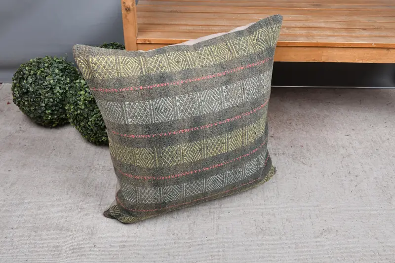 24x24 Yellow Pillow Sham, Pillow Case, Cozy Throw Cushion Cover, Kilim Pillow Cover, Natural Pillow, Pillow for Couch, Antique Pillows - 7