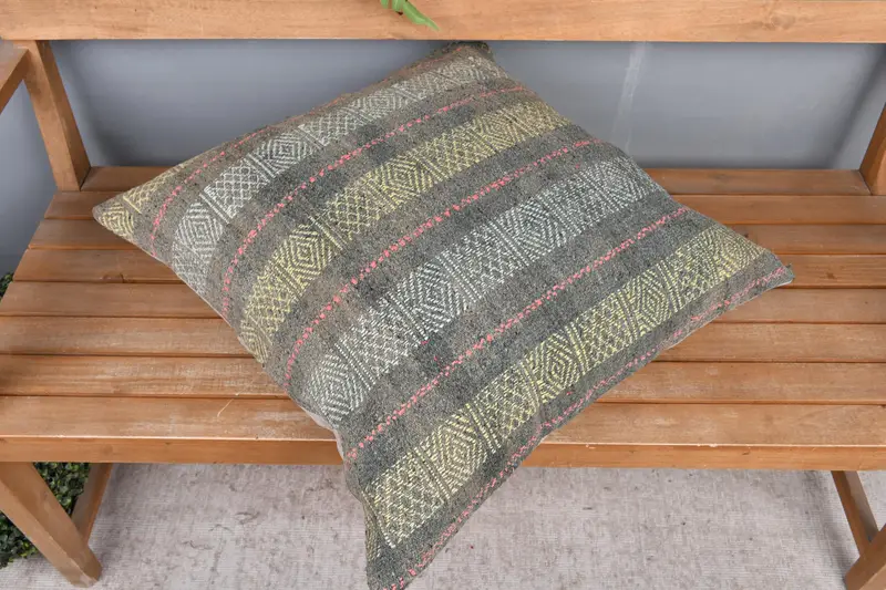 24x24 Yellow Pillow Sham, Pillow Case, Cozy Throw Cushion Cover, Kilim Pillow Cover, Natural Pillow, Pillow for Couch, Antique Pillows - 2