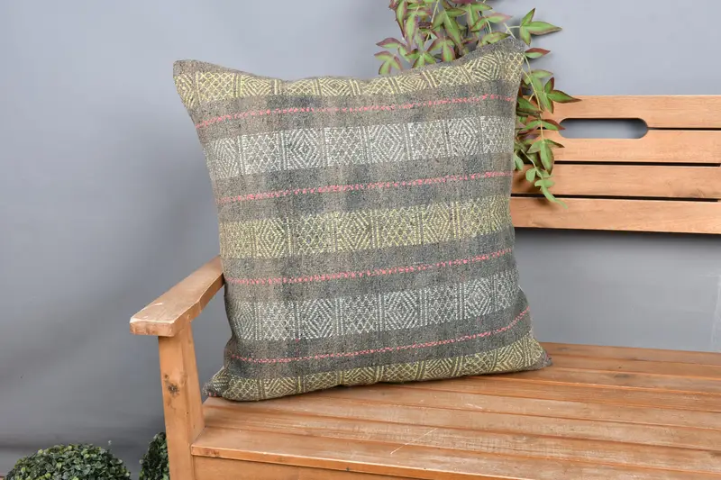 24x24 Yellow Pillow Sham, Pillow Case, Cozy Throw Cushion Cover, Kilim Pillow Cover, Natural Pillow, Pillow for Couch, Antique Pillows - 1