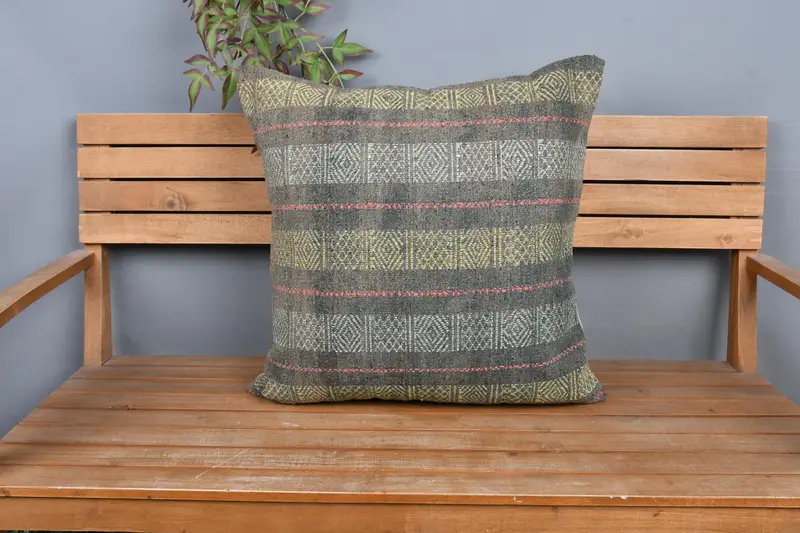 24x24 Yellow Pillow Sham, Pillow Case, Cozy Throw Cushion Cover, Kilim Pillow Cover, Natural Pillow, Pillow for Couch, Antique Pillows - 6