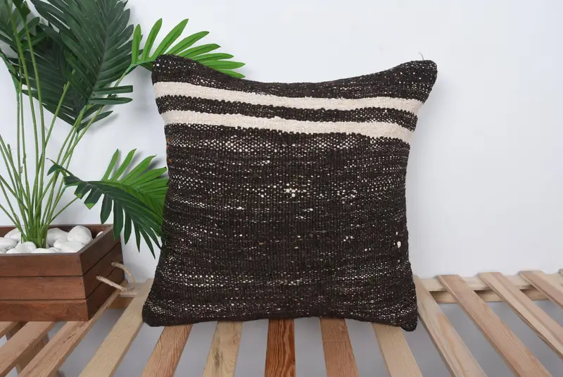 Pillow Cover, Turkish Kilim Pillow, Turkish Pillow, 20x20 Black Pillow Sham, Southwestern Pillow Case, Pillow for Sofa, Toss Cushion Case - 1