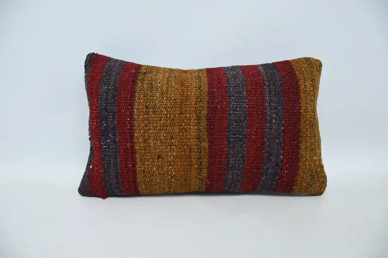Ethnical Kilim Rug Pillow, Pillow Case, Vintage Kilim Pillow, Accent Throw Pillow Case, 12x20 Red Pillow Cover, Vintage Pillow, Patio Pillow Sham - 1
