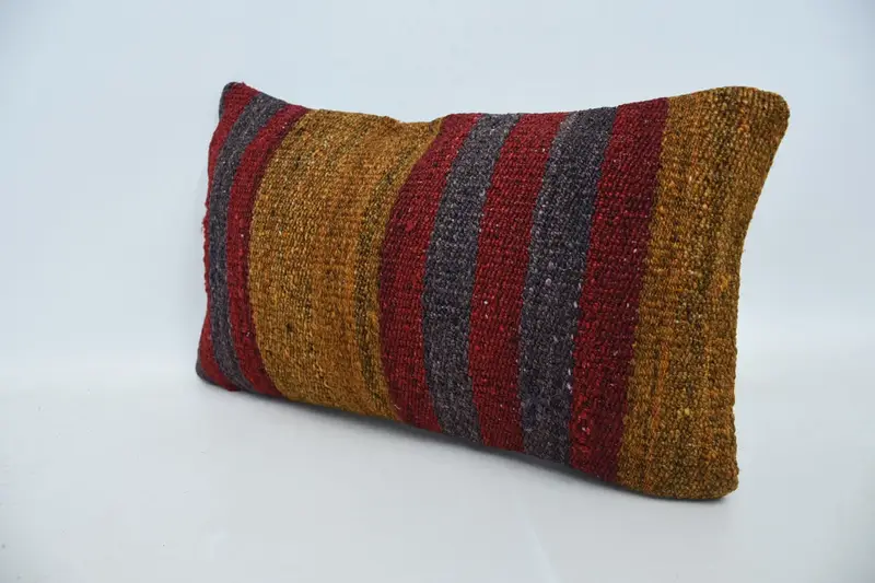 Ethnical Kilim Rug Pillow, Pillow Case, Vintage Kilim Pillow, Accent Throw Pillow Case, 12x20 Red Pillow Cover, Vintage Pillow, Patio Pillow Sham - 4