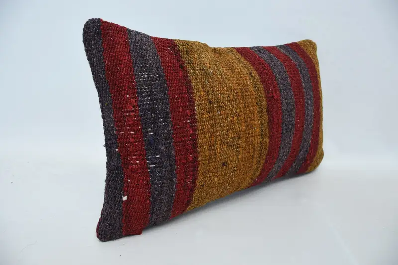 Ethnical Kilim Rug Pillow, Pillow Case, Vintage Kilim Pillow, Accent Throw Pillow Case, 12x20 Red Pillow Cover, Vintage Pillow, Patio Pillow Sham - 3