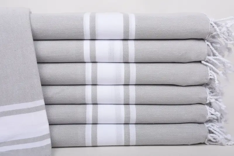 Light Gray Striped Turkish Beach Towel, Personalized Organic Cotton, 70x40 Inches