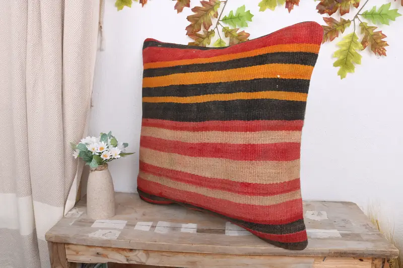 20x20 Red Cushion Cover, Handmade Throw Pillow, Pillow Case, Kilim Cushion Sham, Art Deco Pillow, Boho Pillow Sham Cover, Home Decor Pillow - 4