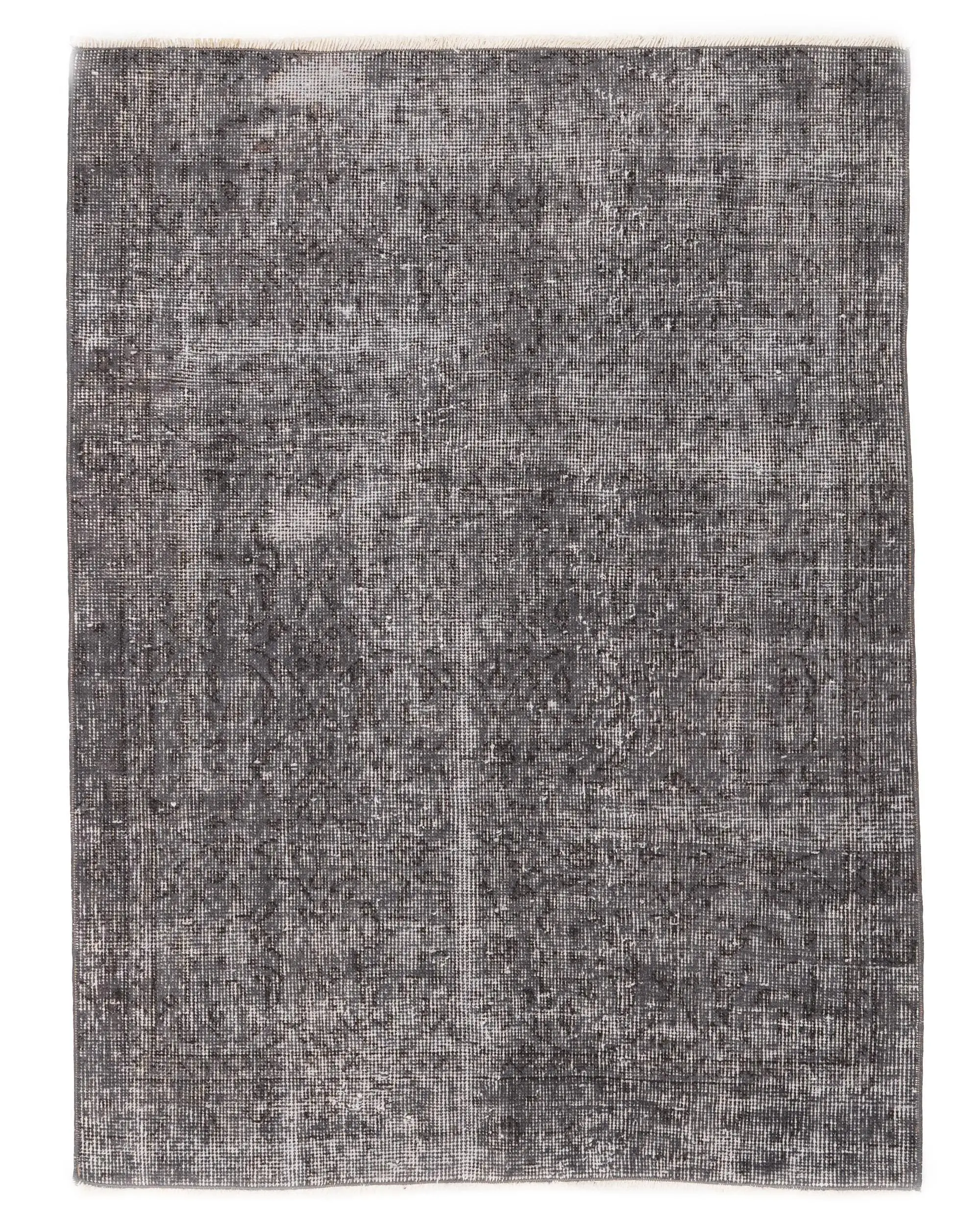 Turkish Vintage Small Rug 3.2x4.2 ft, Gray Black Abstract Rug - 1