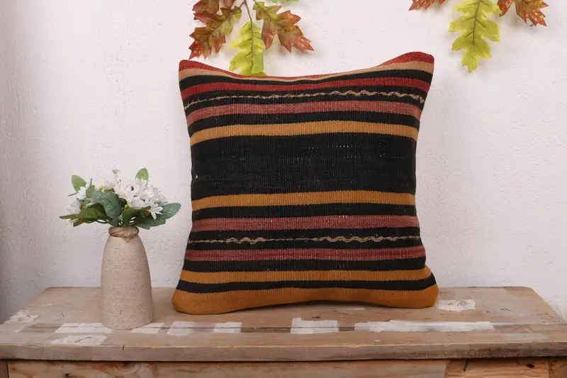 16x16 Brown Pillow, Turkish Pillow, Kilim Cushion Sham, Interior Designer Pillow, Sofa Bolster Cushion Case, Neutral Cushion Cover, Pillow Case - 1