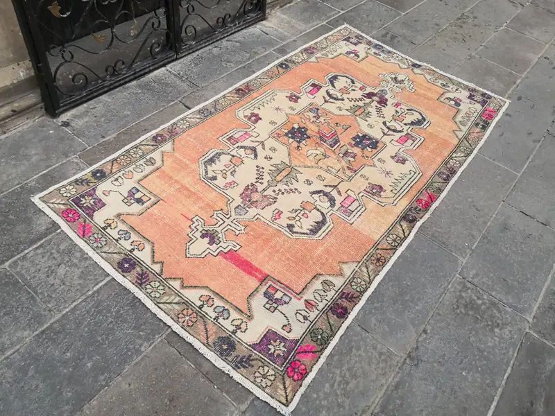 ローズゴールド オリエンタル ラグ 4,17x7,5 フィート エレガント パープル アクセント