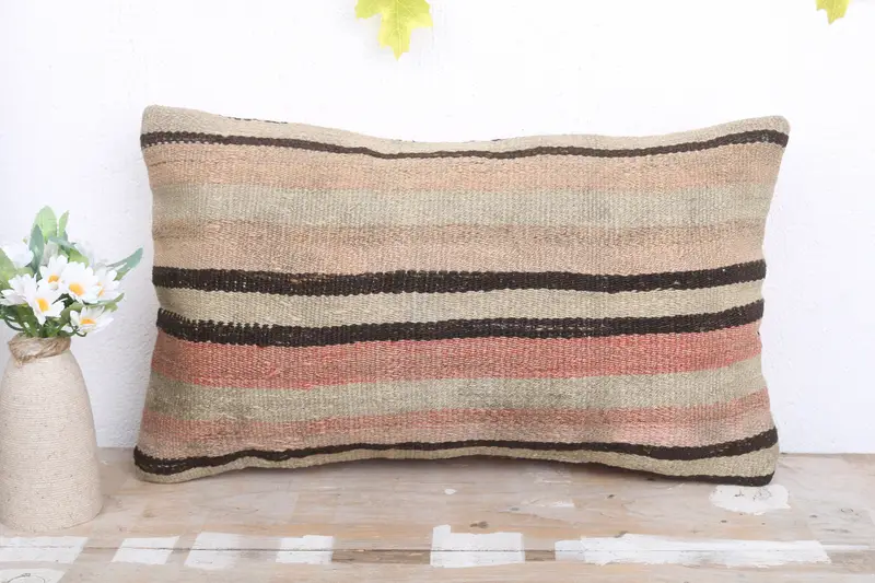 Kilim Cushion Sham, Pillow for Sofa, 12x20 Beige Cushion, Retro Throw Pillow Cover, Pet Pillow, Vintage Pillow, Tribal Cushion Cover, Pillow Cover - 2